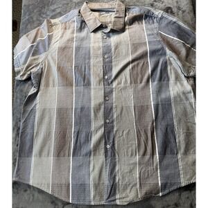 Tasso Elba Mens Plaid Button Down Shirt Short Sleeve Gray Casual Size XXL